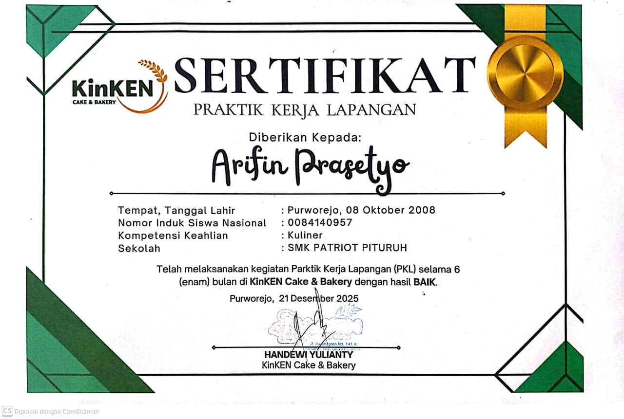 Sertifikat Praktik Kerja Lapangan - 6 Bulan