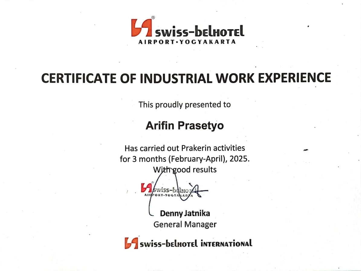 Certificate of Industrial Work Experience - 3 Bulan