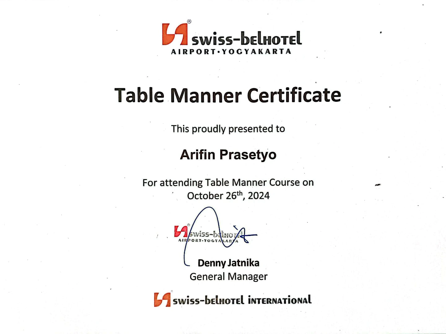 Table Manner Certificate